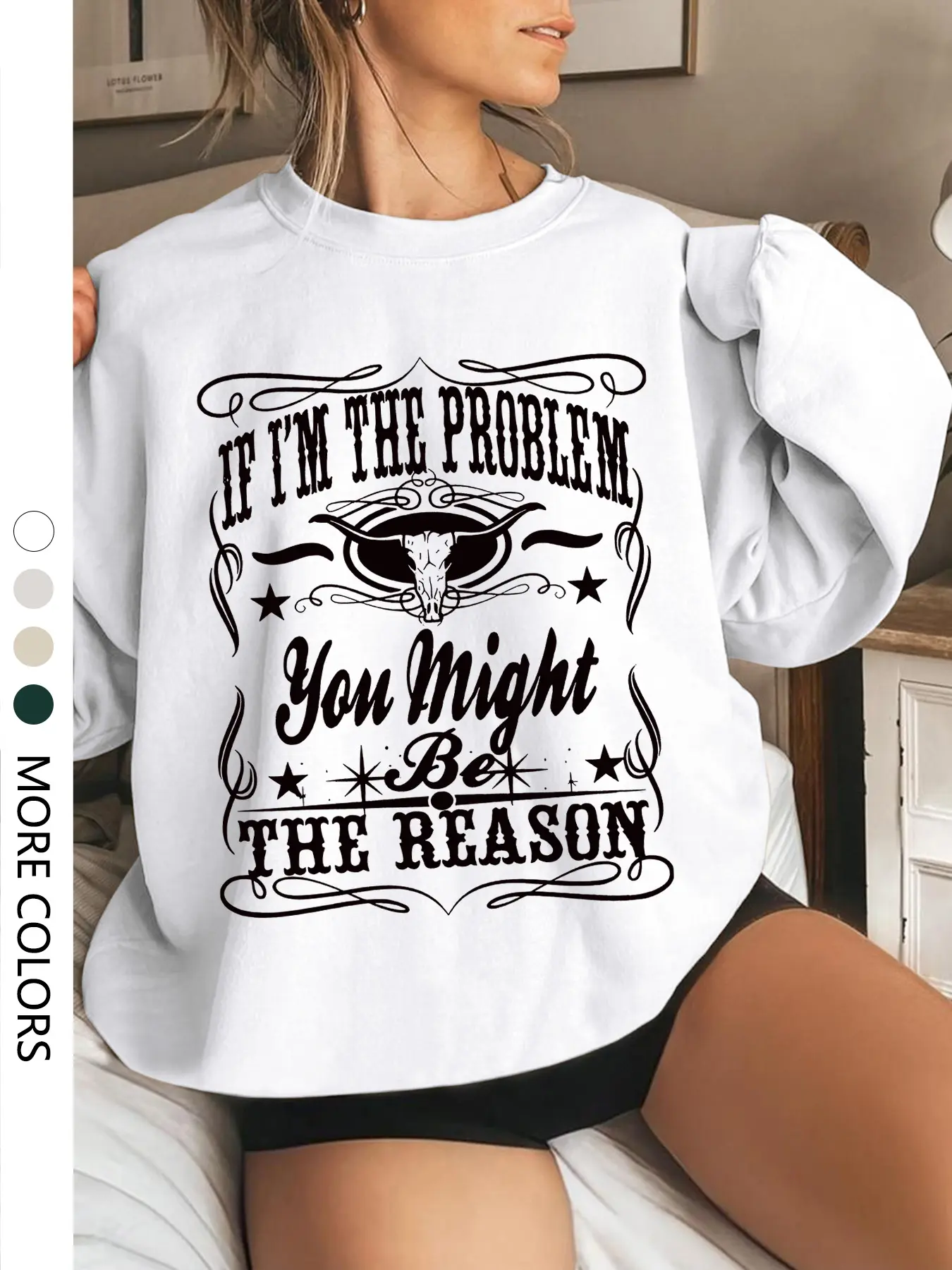 Women's Loose-Fitting Casual Crewneck Sweatshirt with Bull Letter Print, Thick Long Sleeve Pullover for Fall & Winter, Everyday Women's Wear