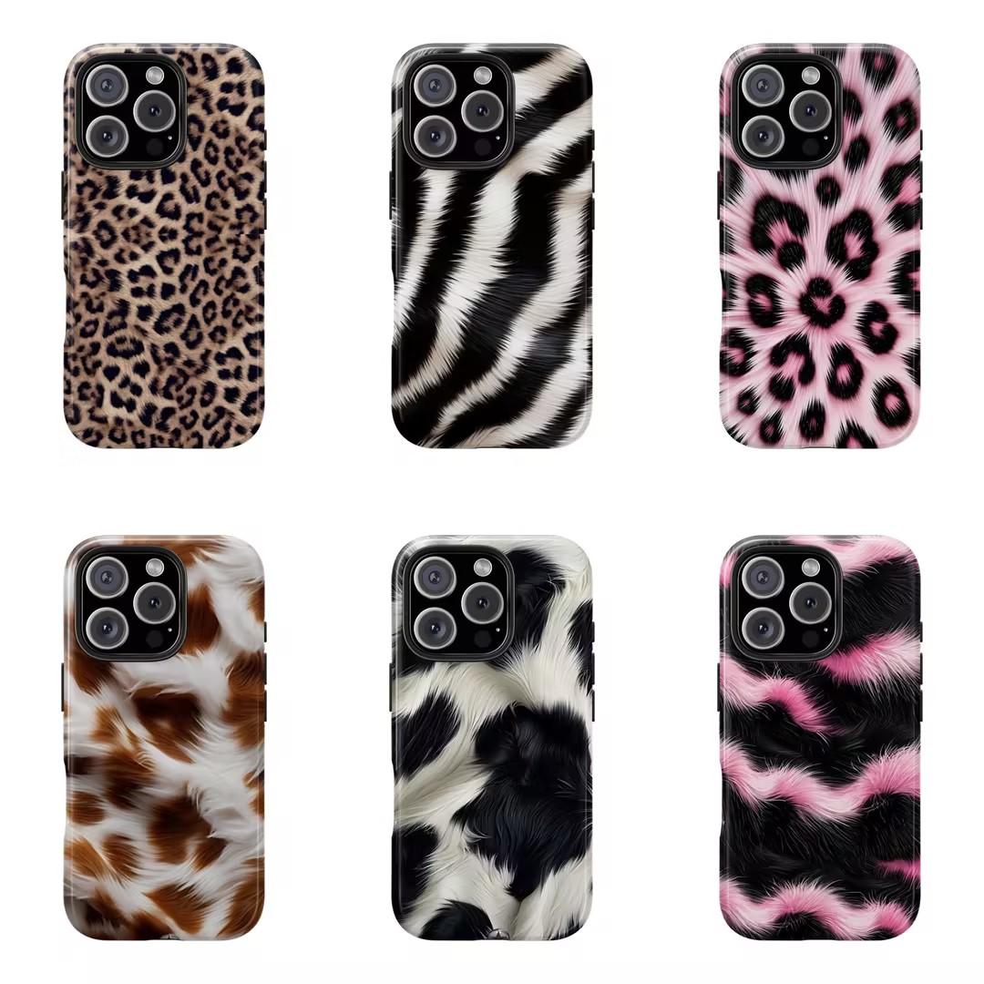 Plush leopard print hard case, stylish protective cover, compatible with iPhone 17/16/15/14/13/12 Pro Max/Air, summer fashion phone case, perfect for girls' outfits, a great gift.