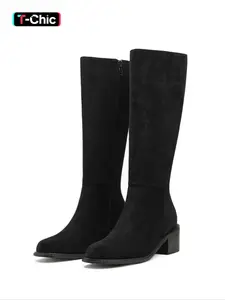 Autumn Winter New Genuine Leather High Heel Boots, Side Zipper Thick Sole Long Boots, Heeled Knee Boots, French Vintage Slimming Booties, Commuting Party Essential,Wine Red Chunky Heel Boots 2025 - Side Zipper & Leather Elegance (#FallCore)