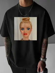 Viral "Shocked Barbie" Meme Graphic Man T-Shirt | TikTok Trending Streetwear Fashion Tee | Casual Oversized Crewneck Top | Funny Internet Meme Apparel | Retro Y2K Aesthetic | Perfect for Street Style & Social Media Content | Gift for Gen Z Meme Fans