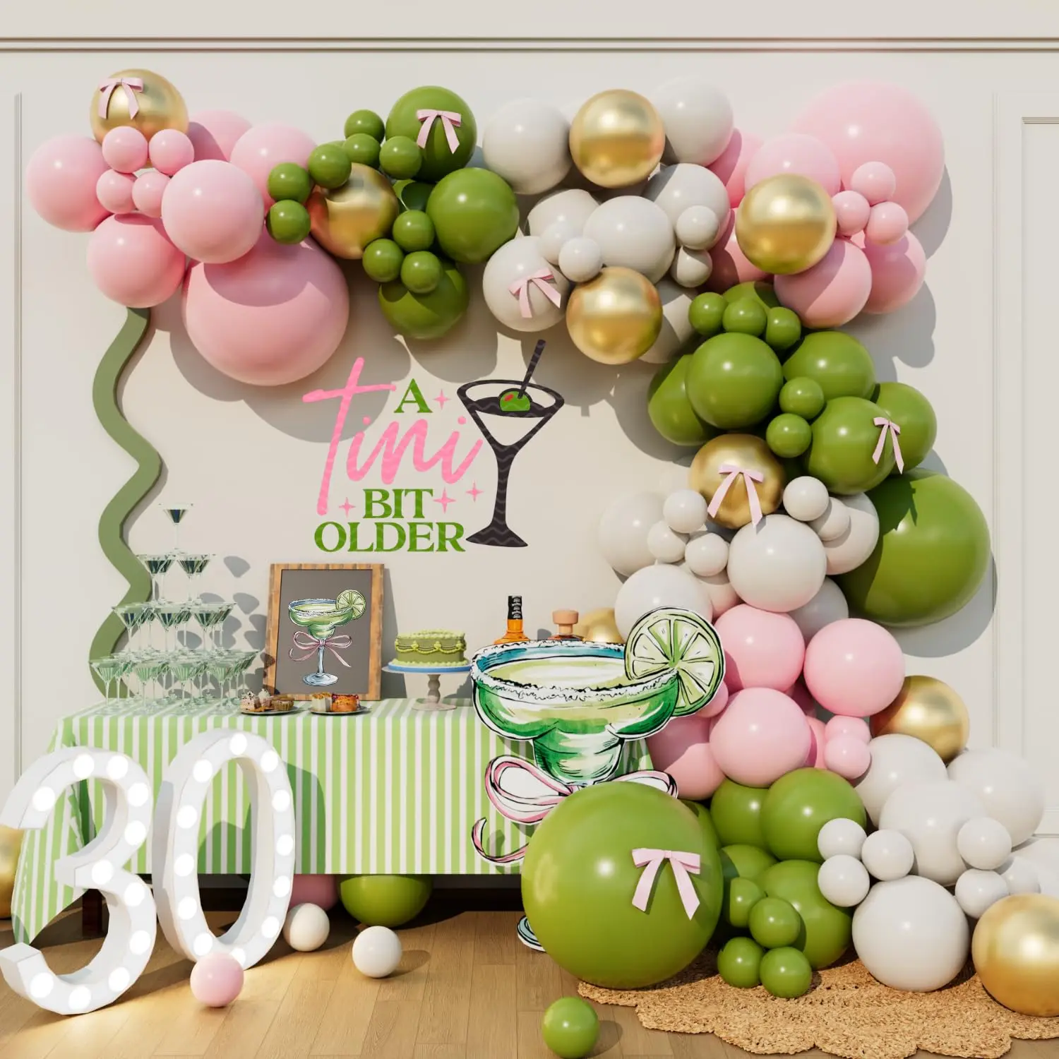 Martini Theme Balloon Arch Kit Pink Olive Green 21st 30th Birthday Party Decor