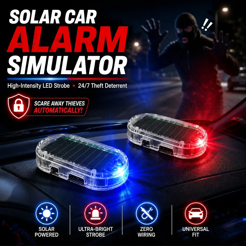 Solar Powered Fake Car Alarm Light, LED Simulated Security Warning Flashing Light with Auto Light Sensor, No-Wiring Dummy Alarm Indicator for Cars, Trucks & Vehicle Security Deterrent