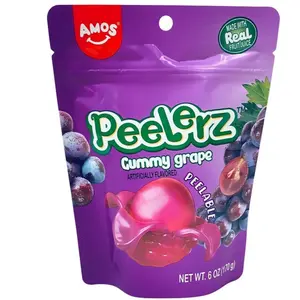 AMOS 1 bag Gummy Grapes with Real Fruit Juice, 6oz - Peelable Snack for a Tangy and Tasty Bite Sweet Natural