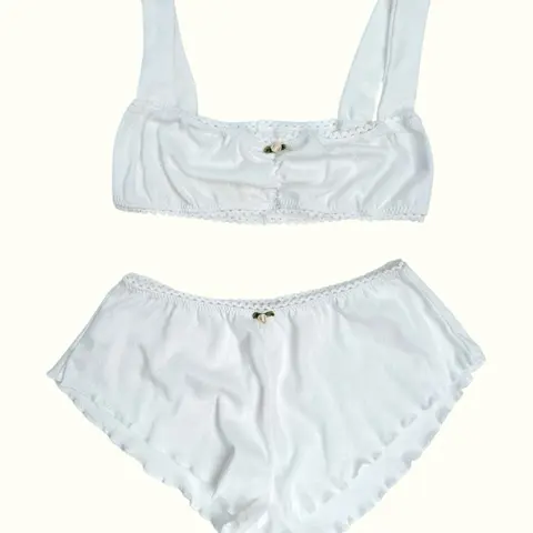 Milanblocks Romantic Floral Pointelle Bralette & Panty Set Blue Flower Fabric Womenswear Knit Fit