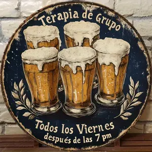 Spanish Beer Mug Wall Decor, Vintage 2D Flat 8-Inch Rural Aluminum Art Decoration, Rustic Design, Bar, Men's Lounge, Bedroom, Retro Spanish Theme