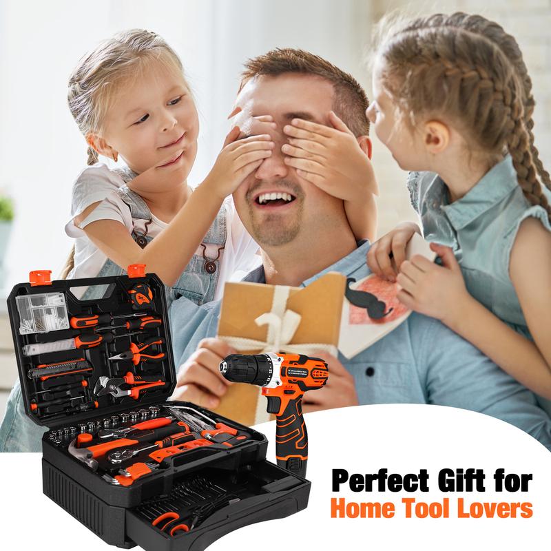 255-Piece Tool Set - Tool Kit with 12V Cordless Drill Driver, Toolbox Storage Case with Drawer, General Household Drill Set for DIY Projects, Home Repairs, Handyman