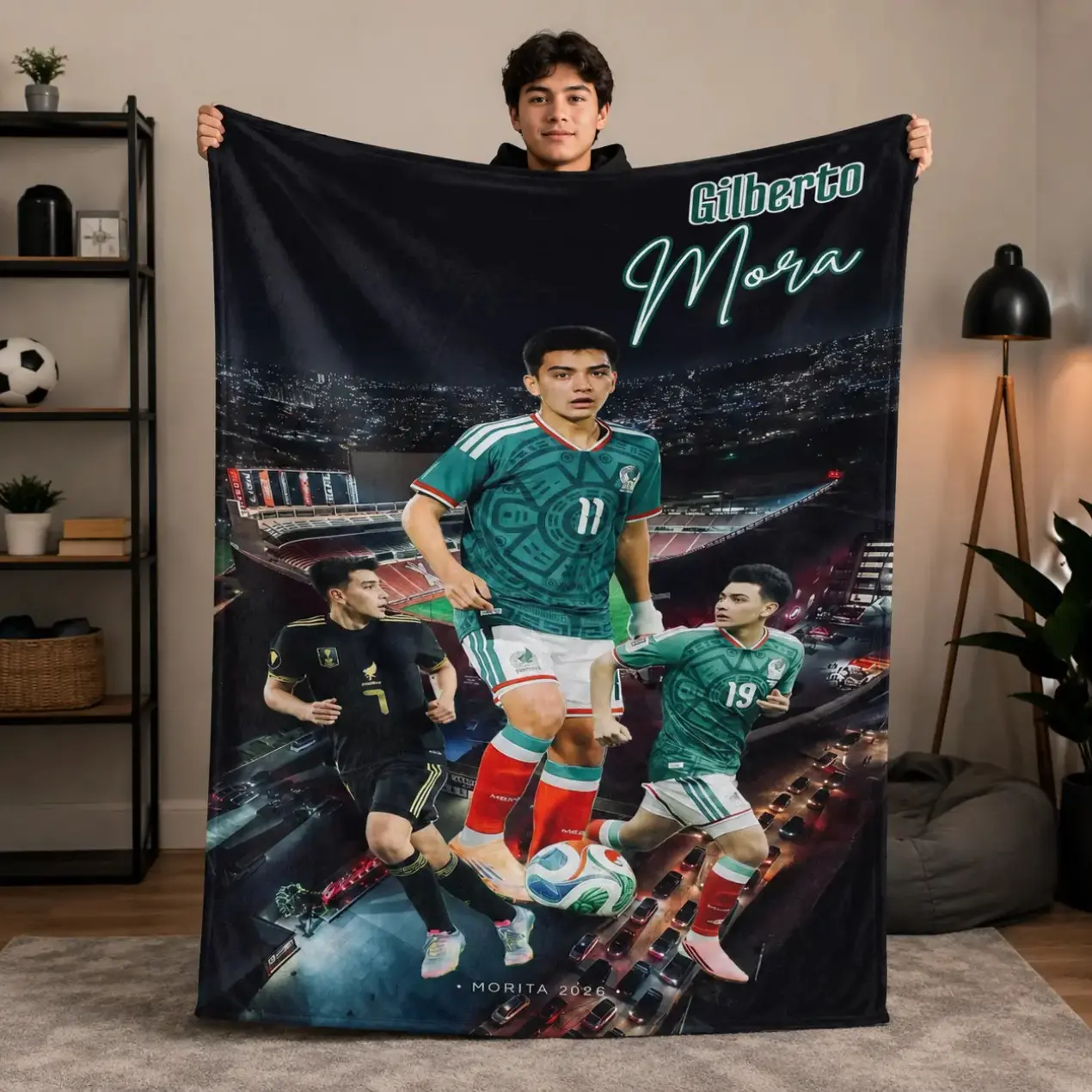 Gilberto Mora Mexico Flannel Blanket Football Fan Throw Blanket Ultra Soft Plush Cozy Sports Blanket For Bedroom Sofa Couch Game Room Decor Gift Adults Men Women