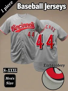 Men's 44 Black City style Embroidered baseball jersey, Cincinnati embroidery design daily casual short sleeved V-neck comfortable breathable baseball shirt button cardigan, suitable for outdoor sports and games, street fashion hip-hop outfit