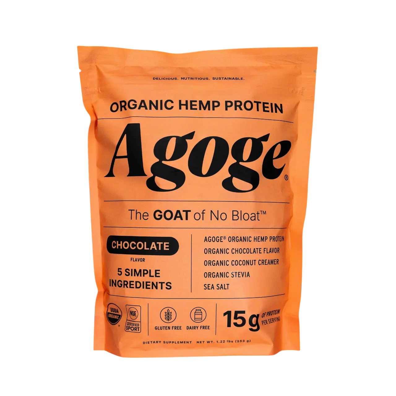 Agoge Organic Hemp Protein Powder - Chocolate Flavor, 24-Month Shelf Life, Gluten-Free, Dairy-Free, Low-Sugar, Vegetarian, Plant-Based Vegan Fitness Supplement for Adults