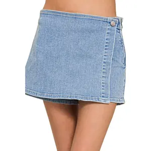 Zenana Wrap Front Skort Denim Shorts