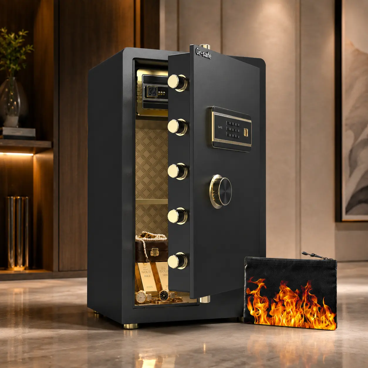 X-safe 0.8-3.5 Large Office Home Security Safe with Digital Keypad, Built-in Smart Alarm System, Internal Storage Box, Adjustable Shelves, Fire-Waterproof Bag – Ideal for Valuables, Spy Gadgets, New Home Renovations