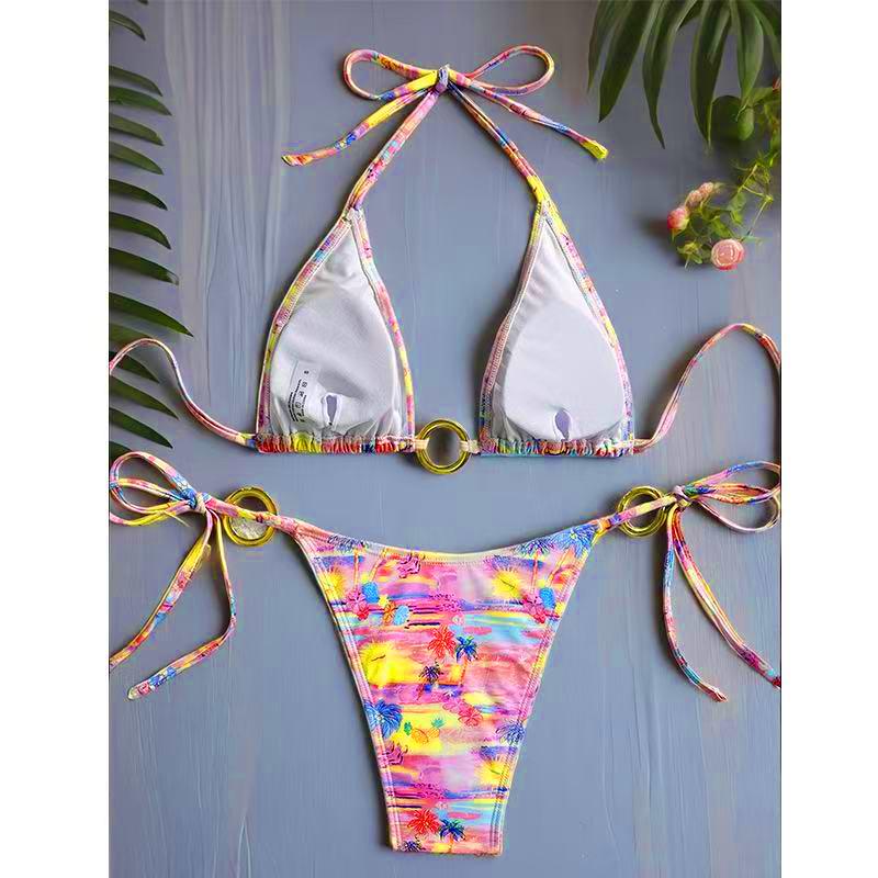 two-piece bikini | Macaron tropical style | Women's full body printed bikini | Women's swimsuit suitable for beach vacations, hot springs, and all seasons