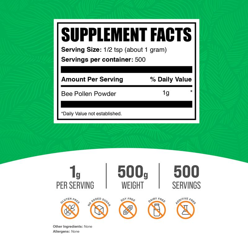 BulkSupplements - Bee Pollen Powder - Antioxidant - Immune - 100g-1kg - 1g Per Serving