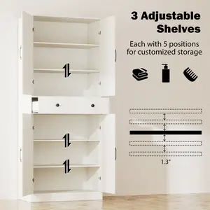 COSTWAY - 72 Inch Tall Modern Farmhouse Cupboard Cabinet with 4 Barn Doors-White