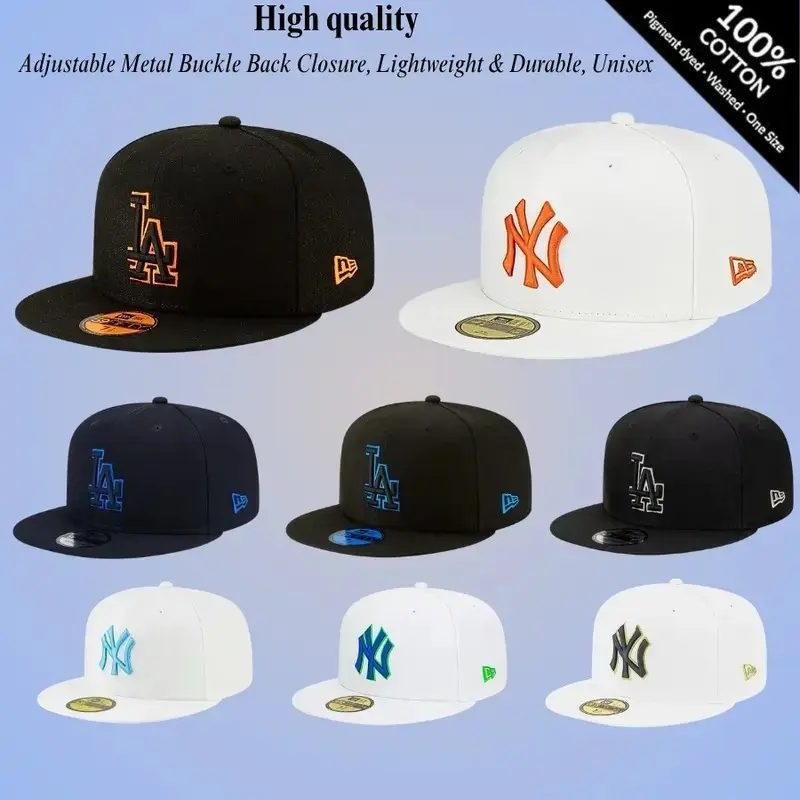 New Era MLB 9FIFTY Snapback Hat Los Angeles Dodgers New York Yankees Flat Brim Adjustable Cap LA NY Embroidered Logo Baseball Hat Black White Collection, Hat for Men and Women, Streetwear Hip Hop, Limited Edition
