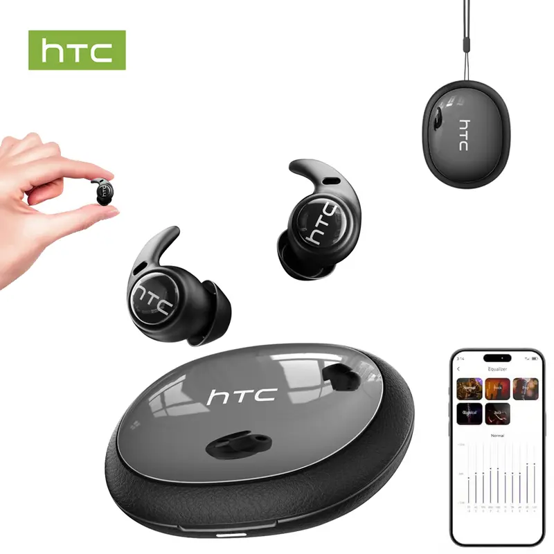 HTC NE76 Bluetooth 6.0 Wireless In-Ear Earbuds - Plastic Mini Invisible Headset, 45Hz-20kHz Flat-Head Audio, Noise-Canceling, Sweat-Resistant, No Ear Pressure for Side Sleepers, Sleep Aid Compatible with Cellphones