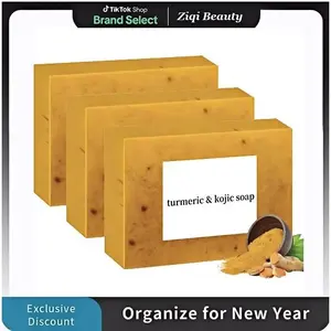 Deold 3PC Handmade Turmeric & Kojic Acid Brightening Bar-Shaped All-Natural Cleanser Soap - Lemon, Lavender, Essential Oil Infused, Acne Control Body Care Bath & Shower Skincare Soap