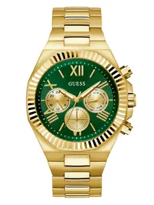 GUESS Male Gold-Tone and Green Multifunction Watch