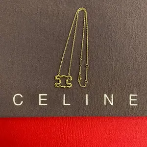 Pre-owned Celine Stainless Small Leather Goods Triomphe Logo Necklace