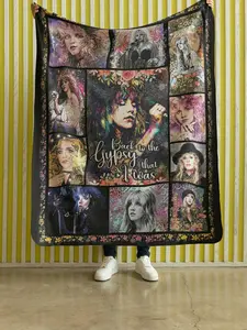Stevie Nicks Gypsy Era Collage Flannel Blanket, Vintage Rock Music Icon Art Throw, Cozy Sherpa Fleece Blanket for Fans, Bedroom Decor, Gift for Music Lovers