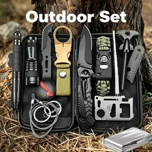 Ultimate 12-in-1 Survival Tool Kit – Compact Emergency Gear with Tactical Knife, Paracord Bracelet, Fire Starter and Emergency Blanket, Essential for Camping, Hiking and Backpacking, Great Gift for Adventure Lovers