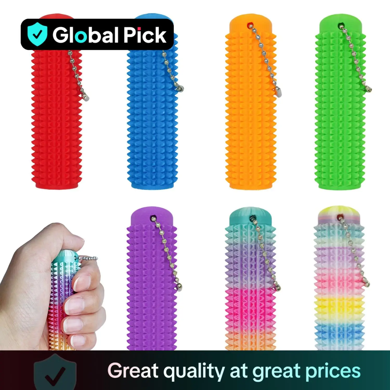 Spiky Grippie Stim Keychain, Calming Fidget Keychain for Anxiety Relief, Hard Spiky Massage for Stress Reduction and Focus, Novelty Gifts for Friends,