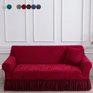 Full Coverage Elastic Jacquard Sofa Cover, Available in Multiple Colors, Anti-cat Scratch & Dust-proof, Fits Single to Four-seat Sofas, Skirted Design for Simple Versatility, Breathable, Durable & Easy to Clean, Creates a Cozy Home Atmosphere