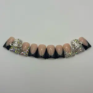 French tip black and bling press on nails
