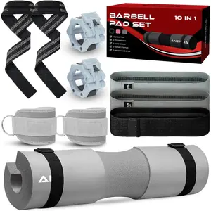 11- Barbell Pad Set - Squat Pad Cushion for  Thrusts, Weightlifting Straps, Resistance Bands & Barbell Clips - Gym Kit for Strength , Comfort &  Workouts