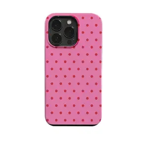 Cute pink and white Shockproof Anti-Slip Scratch Resistant 2-in-1 Korean Glossy Printed Hard PC Case for iPhone 11-17 PRO MAX Cases Anti-Yellowing Cover Shell Protection Smartphone Durable Protective Casing
