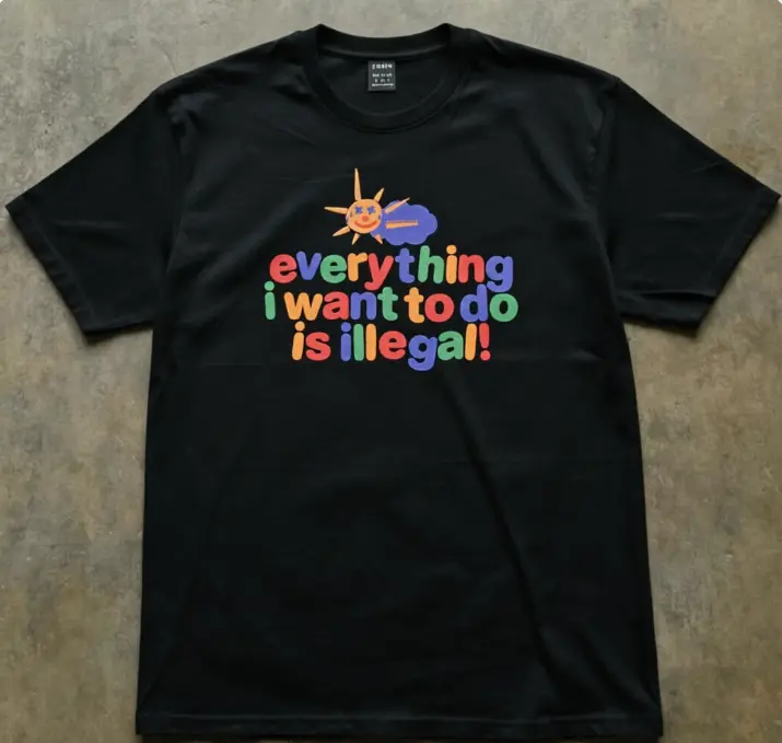 Playful Rebellious Vibe Colorful Letter Sun Cloud Heat Transfer Unisex 100% Cotton Summer Tee for Trendy Street Shoot & Daily Casual Wear Black T-shirt
