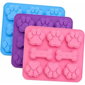 Silicone Dog Treat Molds 3 Pack, Paw & Bone Shape Non-Stick Baking Mold, Food Grade Silicone for Homemade Dog Treats, Oven Freezer Dishwasher Safe