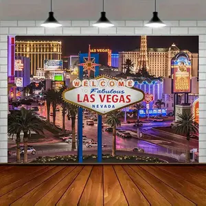 1pc 2D Flat Polyester 100% , Mixed Color, Spring/Summer/Fall/Winter, Room Decor, Wall Decor, Party Background, Las Vegas Night Scene Photo Props, Home & Party Supplies Decorative Banner