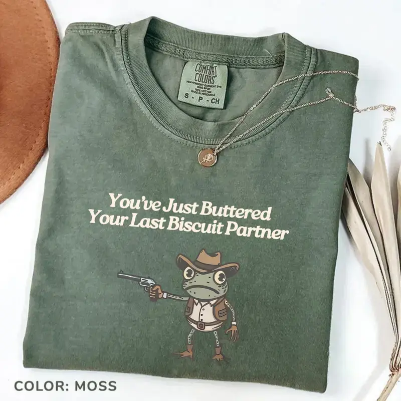You've Just Buttered Your Last Biscuit Vintage Comfort Colors T-shirt, Cowboy Frog Unhinged Tshirt Weirdcore Gen Z Weird Stuff Funny Tshirt
