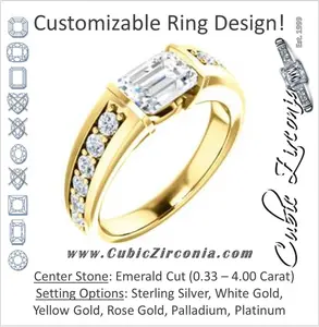Cubic Zirconia Engagement Ring- The Rosemary (Customizable Emerald Cut Tension Bar Set with Wide Channel/Prong Band)