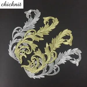 CHICKNIT 1 mirror pair gold silver lace Embroidery applique accessories DIY lace collar lace fabric patch JA29