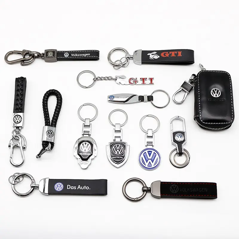 Volkswagen Leather Car Logo Keychain, Handmade Braided Key Ring, Faux Fur Key Holder, Rhinestone Key Chain, Universal Practical Key Accessory