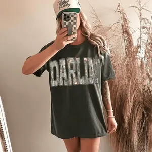 Retro Camo Western “Darlin” Graphic Tee Country Shirt Soft Cotton Tee Daily Everyday Cotton T-Shirt