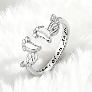 Mommy of an Angel Wing Ring Silver Miscarriage Gift for Mom Pregnancy Loss Baby Memorial Sympathy Jewelry Mother’s Day