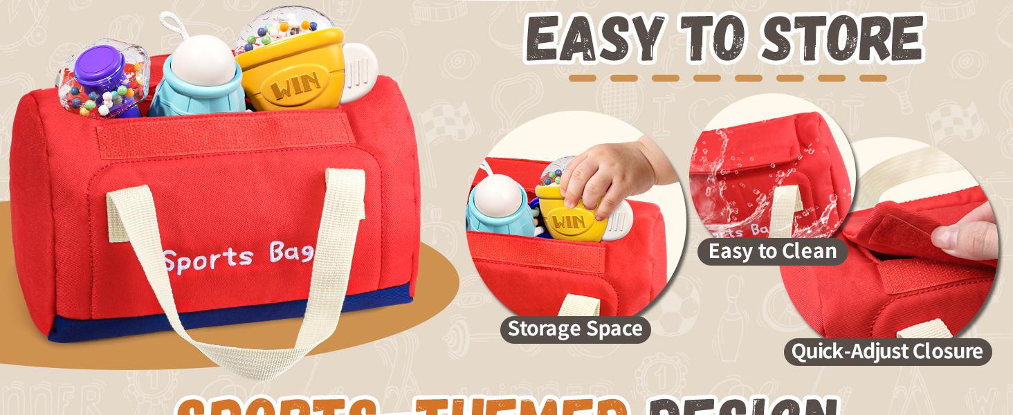 11-Piece Sports Baby Rattles & Teether Toys with Soft Gym Bag, Infant Sensory Grasping Shakers, Early Development Set for Newborns 0-6 6-12 Months