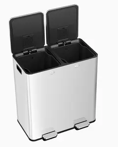 【GARVEE】60L/16Gal Commercial Stainless Steel Dual Compartment Step Pedal Trash Can with Removable Inner Baskets and Lid for Kitchen, Restaurant, and Office Use