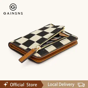 GAINSNS Checkered Wallets for Women,Fashionable Card Holder, Slim Bifold Credit Card Holder Minimalist Zipper CoinPocket, Casual Versatile Wallet for Daily Use