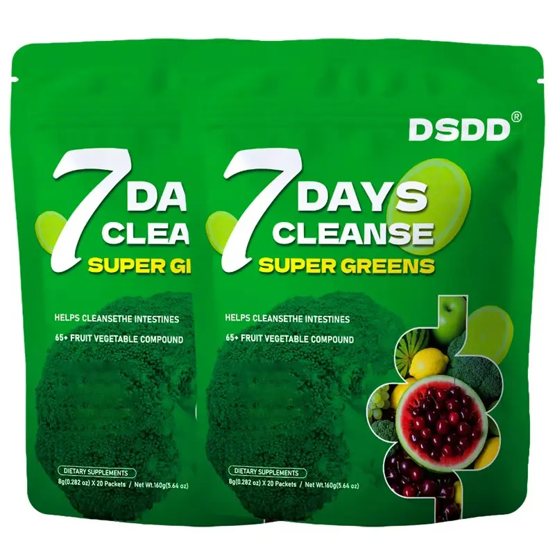 DSDD 7 Days Cleanse Super Greens Daily Wellness Powder with 40+ Superfoods & 4 Million CFUs Probiotics for Gut Health & Digestion Anti Aging Supplements - Edible