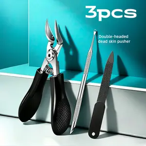 3-piece set of heavy-duty stainless steel nail clippers, dead skin trimmers, and nail files, a professional nail and foot repair tool suitable for thick nails and dead skin. With a long handle design, suitable for elderly, Foot care products