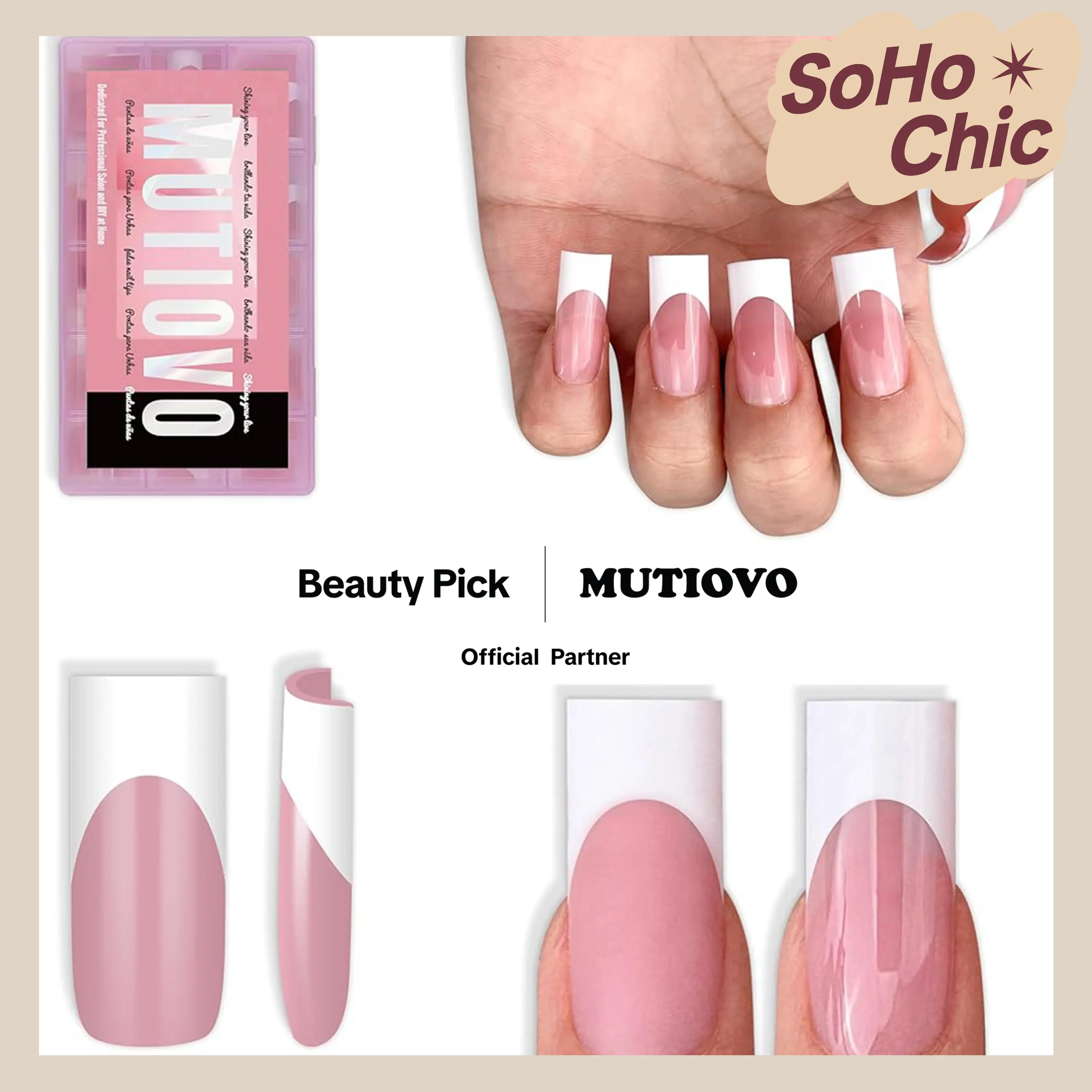 MUTIOVO White French Tip Medium Straight Square Nail Tips Press on, BERRY PINK Extra Thick Soft Gel Nail Extension, Full Cover False Nails, NEED Builder Glue Gel & Top Coat,for DIY x 15 Sizes 180 pcs
