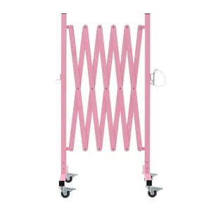 GYMTIME Expandable Metal Barricade, Portable Safety Barrier with Casters,, Adjustable Temporary Fence for Garden Indoor,Airport,School, 8 Feet, Pink