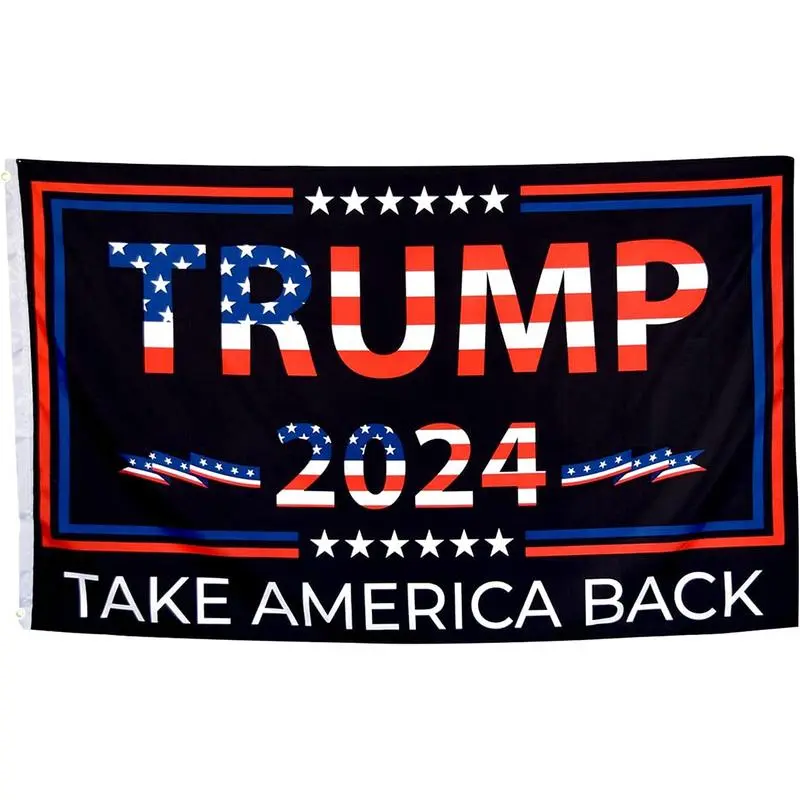 3x5Ft Political Rectangular Donald Trump 2024 Fabric Tapestry Flag, Black "Take America Back" Grommeted Banner with 2 Brass Grommets, Indoor-Outdoor Home Decor Wall Hanging