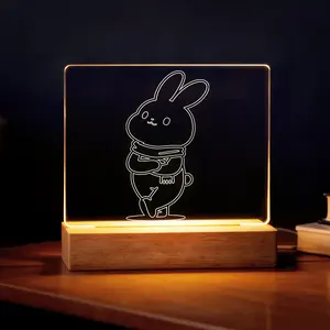 Cute Bunny Glow Night Light | Acrylic LED Photo Frame with Rabbit Design | Soft Warm Bedside Lamp | USB-Powered Home Decor Gift Idea