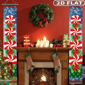 1 PAIR 2d flat Christmas Door Hanging Ornaments, Banner Christmas Candy Decorations Peppermint Porch Sign Banner for Indoor Outdoor Winter Holiday Theme Party Supplies Kitchen Door Home Office Decor