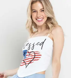 Free Junns (FJ-T13599) Patriotic "Blessed" White Tank Top